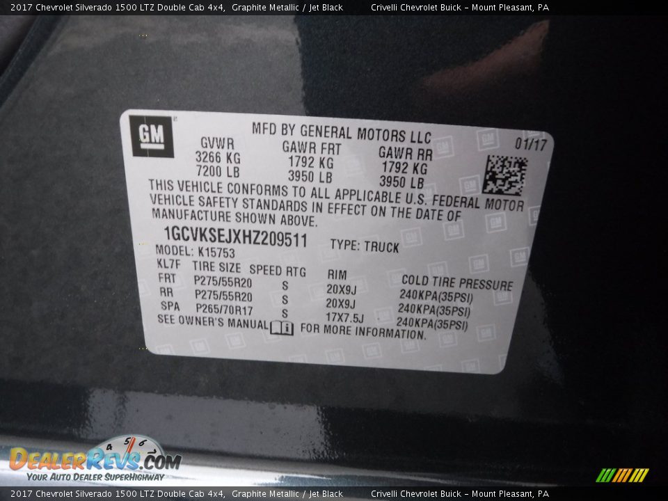 2017 Chevrolet Silverado 1500 LTZ Double Cab 4x4 Graphite Metallic / Jet Black Photo #25