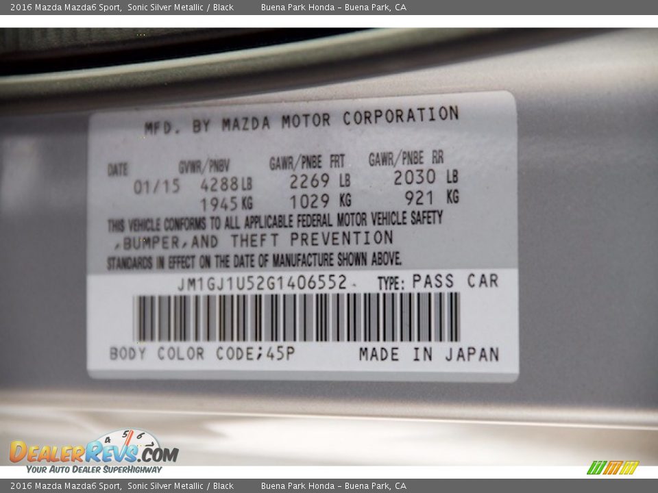 2016 Mazda Mazda6 Sport Sonic Silver Metallic / Black Photo #29