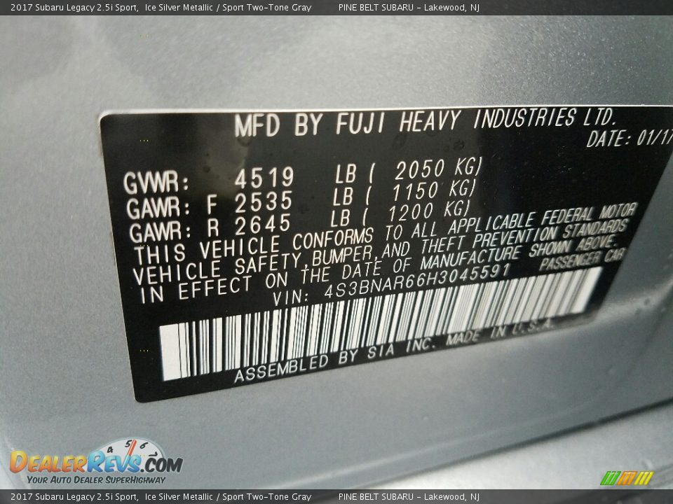 2017 Subaru Legacy 2.5i Sport Ice Silver Metallic / Sport Two-Tone Gray Photo #7