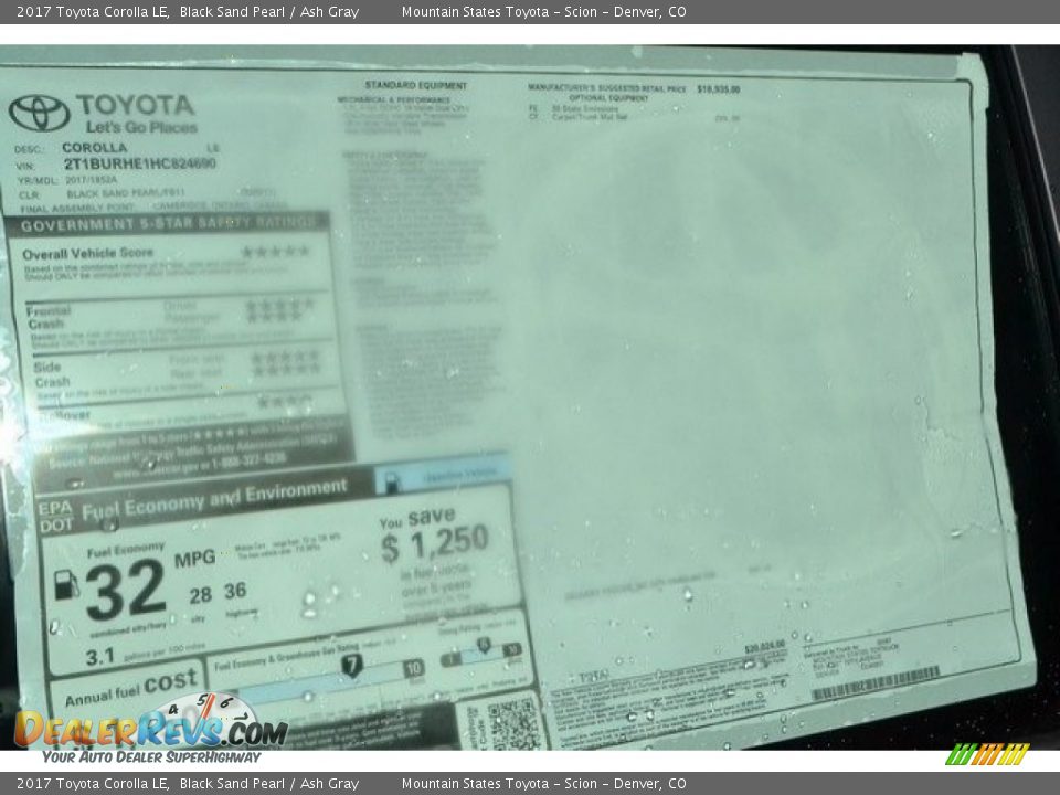 2017 Toyota Corolla LE Black Sand Pearl / Ash Gray Photo #10