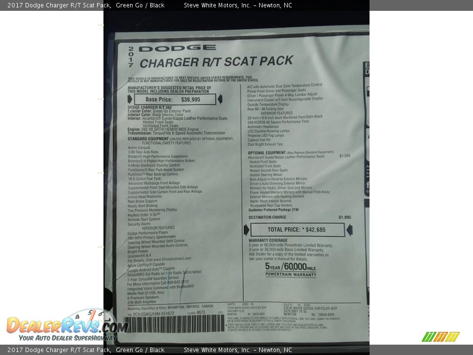 2017 Dodge Charger R/T Scat Pack Window Sticker Photo #27