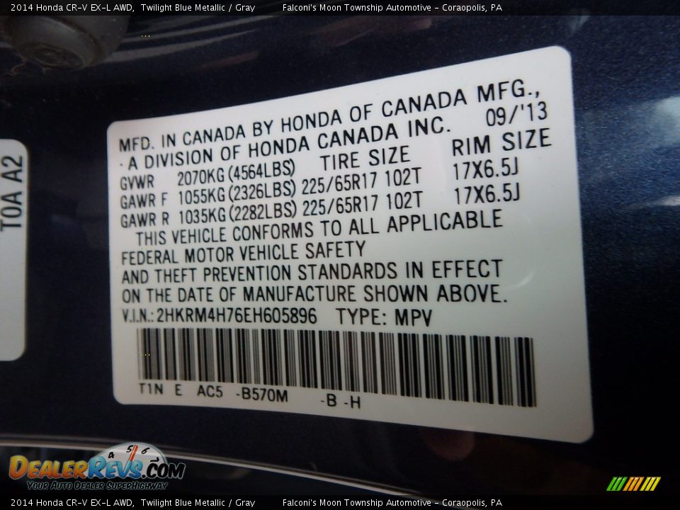 2014 Honda CR-V EX-L AWD Twilight Blue Metallic / Gray Photo #24
