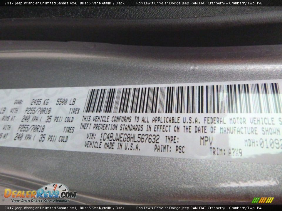 2017 Jeep Wrangler Unlimited Sahara 4x4 Billet Silver Metallic / Black Photo #13