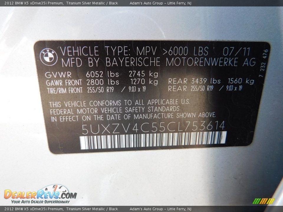 2012 BMW X5 xDrive35i Premium Titanium Silver Metallic / Black Photo #12