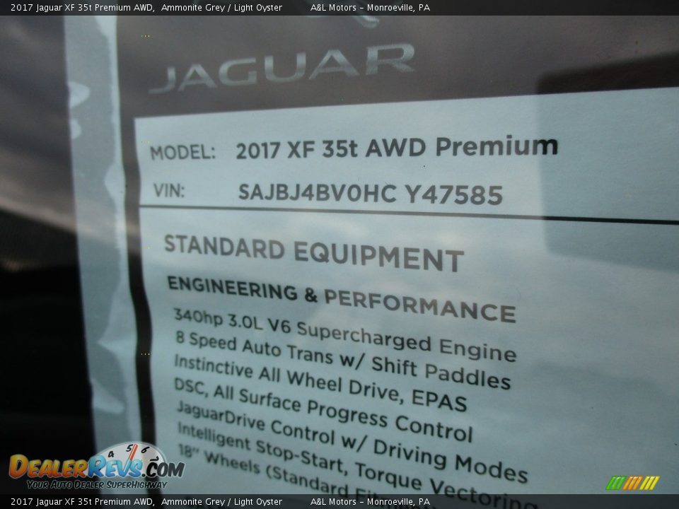 2017 Jaguar XF 35t Premium AWD Ammonite Grey / Light Oyster Photo #19
