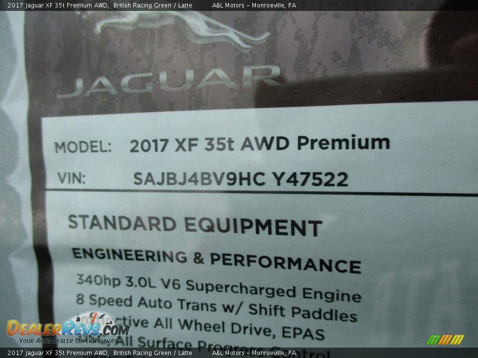 2017 Jaguar XF 35t Premium AWD British Racing Green / Latte Photo #19