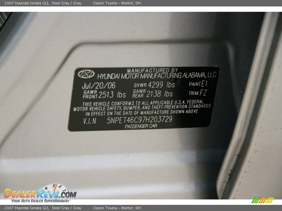 2007 Hyundai Sonata GLS Steel Gray / Gray Photo #17