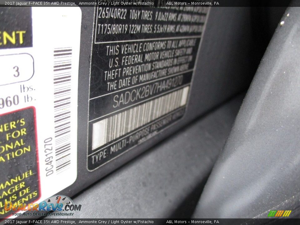 2017 Jaguar F-PACE 35t AWD Prestige Ammonite Grey / Light Oyster w/Pistachio Photo #19