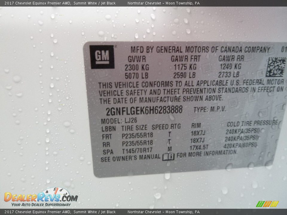 2017 Chevrolet Equinox Premier AWD Summit White / Jet Black Photo #14