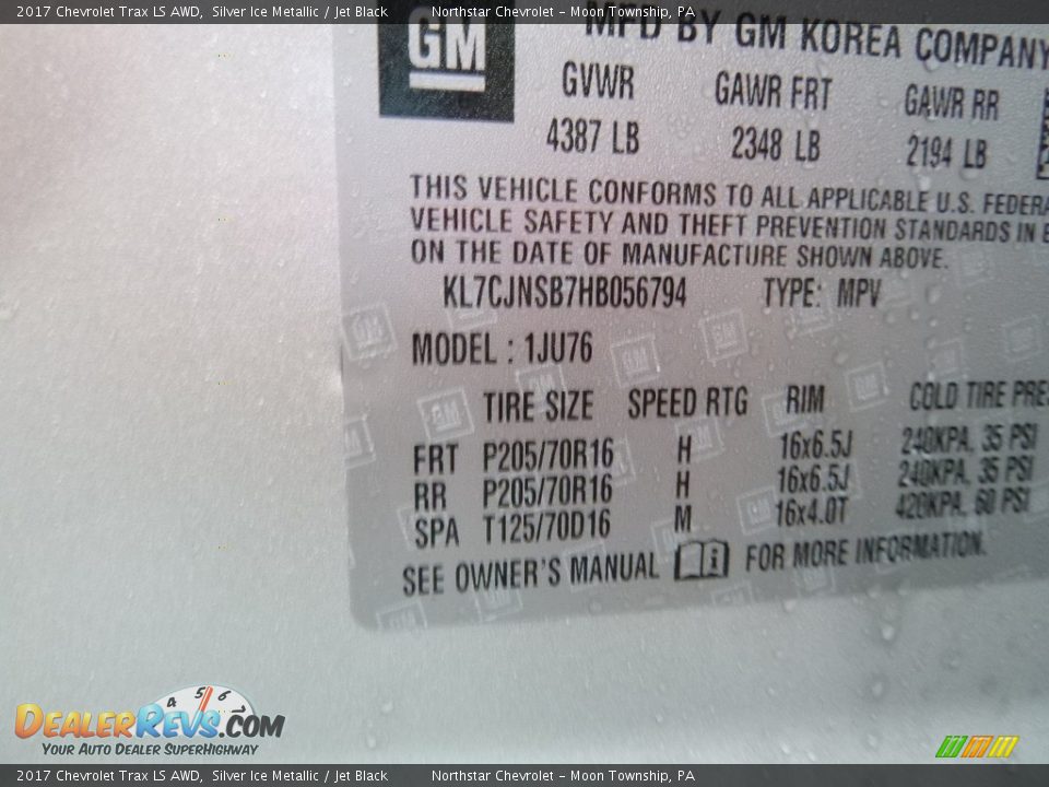 2017 Chevrolet Trax LS AWD Silver Ice Metallic / Jet Black Photo #16