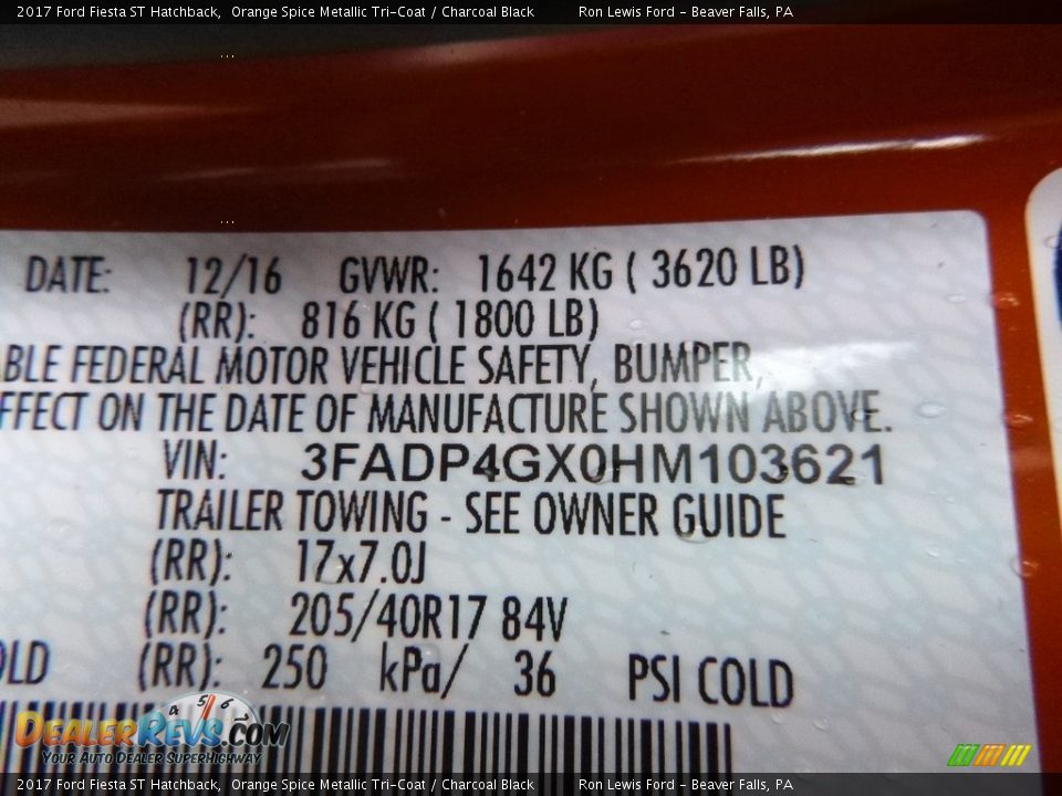 2017 Ford Fiesta ST Hatchback Orange Spice Metallic Tri-Coat / Charcoal Black Photo #16