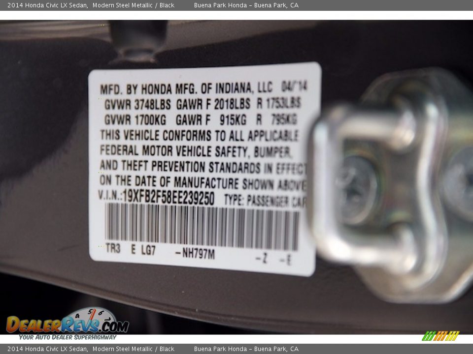 2014 Honda Civic LX Sedan Modern Steel Metallic / Black Photo #29