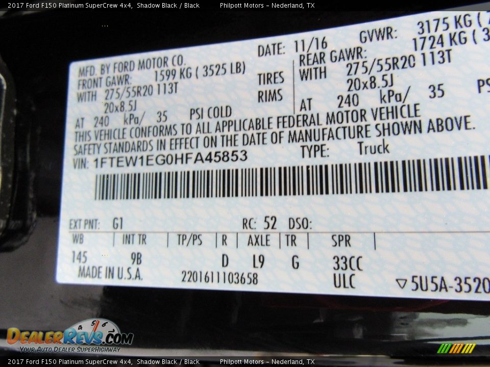 2017 Ford F150 Platinum SuperCrew 4x4 Shadow Black / Black Photo #36