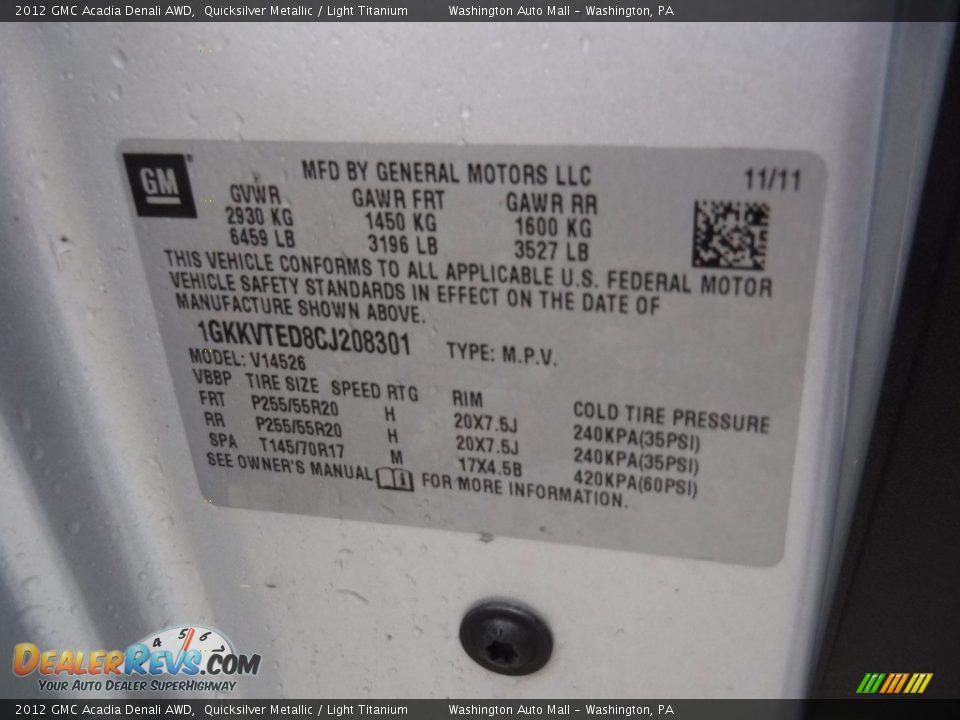 2012 GMC Acadia Denali AWD Quicksilver Metallic / Light Titanium Photo #31