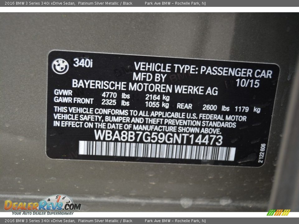 2016 BMW 3 Series 340i xDrive Sedan Platinum Silver Metallic / Black Photo #33