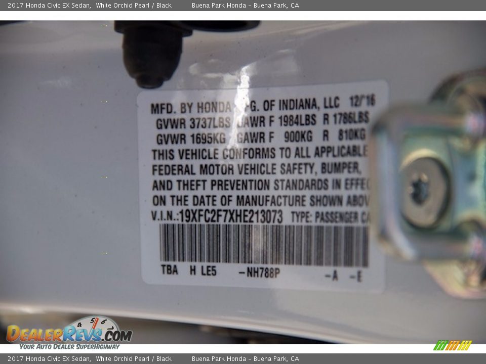 2017 Honda Civic EX Sedan White Orchid Pearl / Black Photo #18