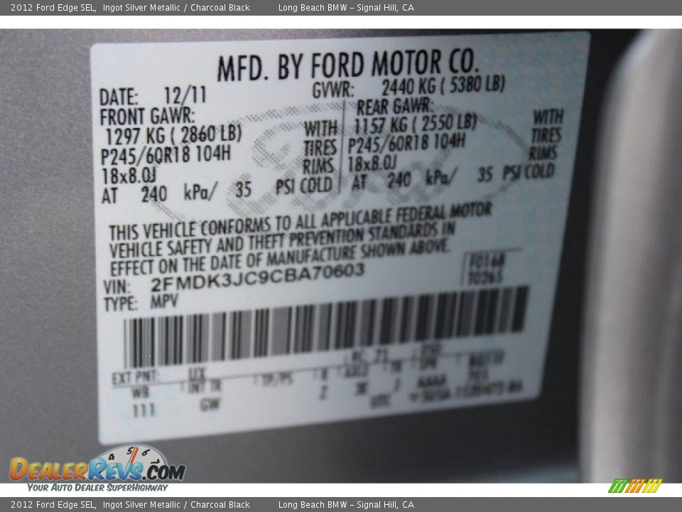 2012 Ford Edge SEL Ingot Silver Metallic / Charcoal Black Photo #36