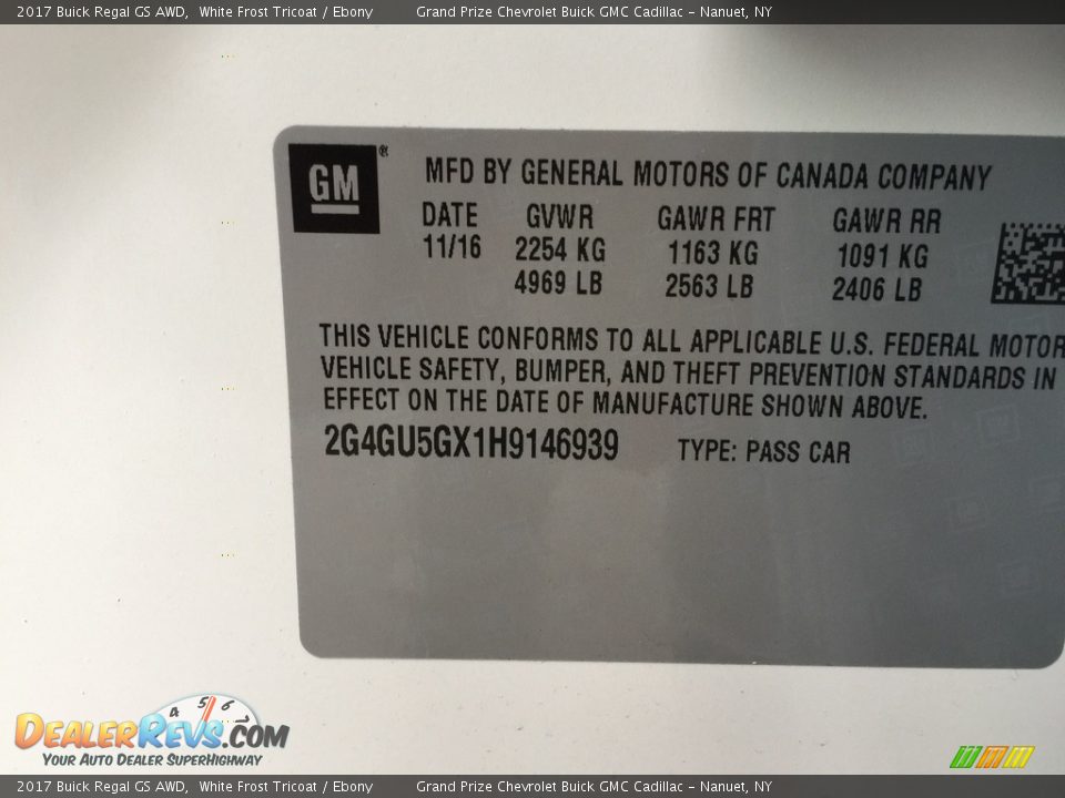 2017 Buick Regal GS AWD White Frost Tricoat / Ebony Photo #11