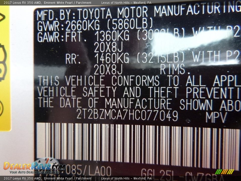 2017 Lexus RX 350 AWD Eminent White Pearl / Parchment Photo #11