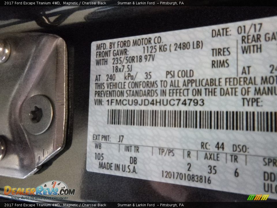 2017 Ford Escape Titanium 4WD Magnetic / Charcoal Black Photo #11