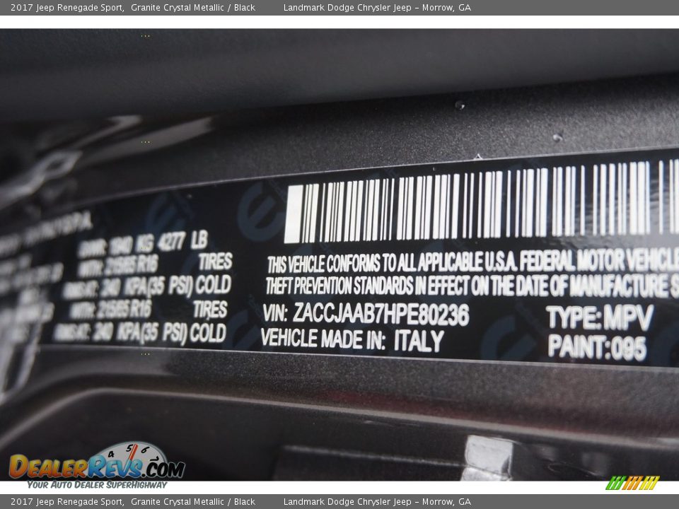 2017 Jeep Renegade Sport Granite Crystal Metallic / Black Photo #8