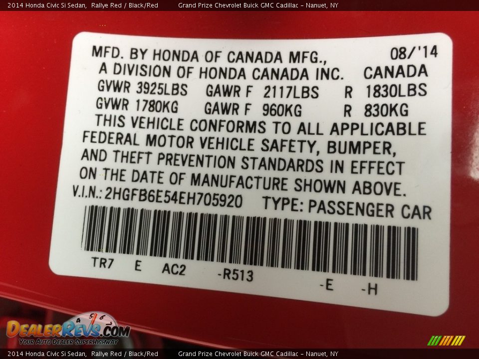 2014 Honda Civic Si Sedan Rallye Red / Black/Red Photo #17