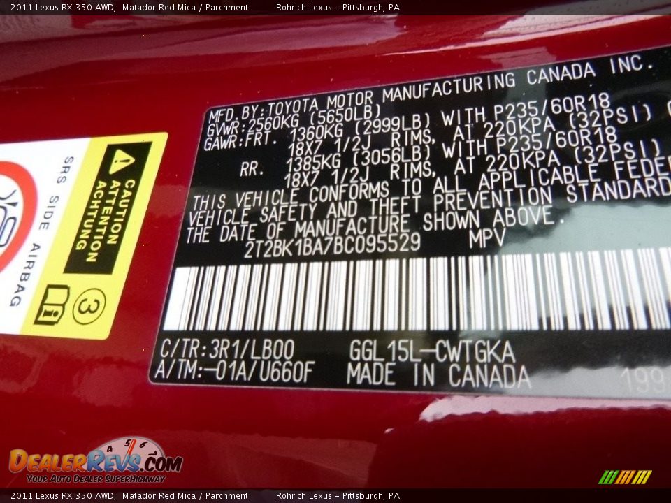 2011 Lexus RX 350 AWD Matador Red Mica / Parchment Photo #27