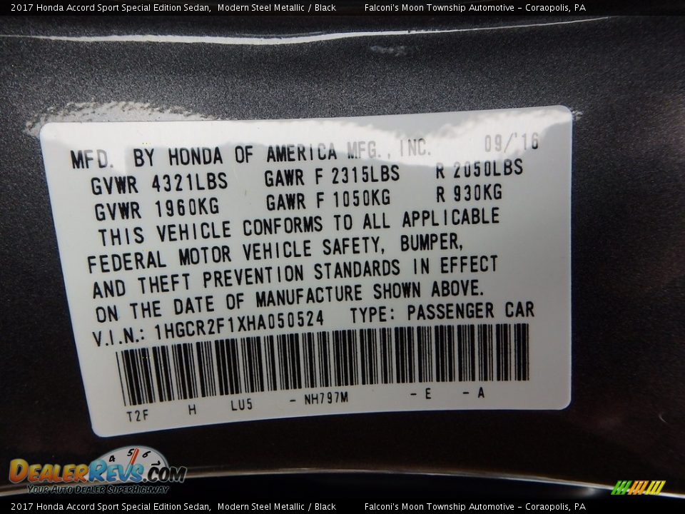 2017 Honda Accord Sport Special Edition Sedan Modern Steel Metallic / Black Photo #10