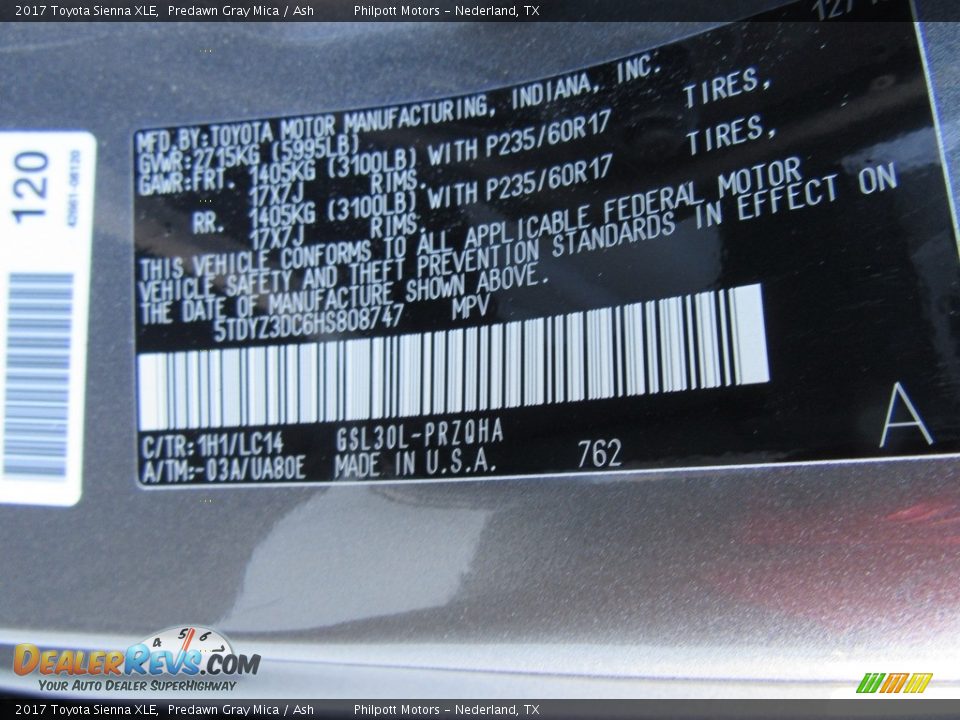 2017 Toyota Sienna XLE Predawn Gray Mica / Ash Photo #35