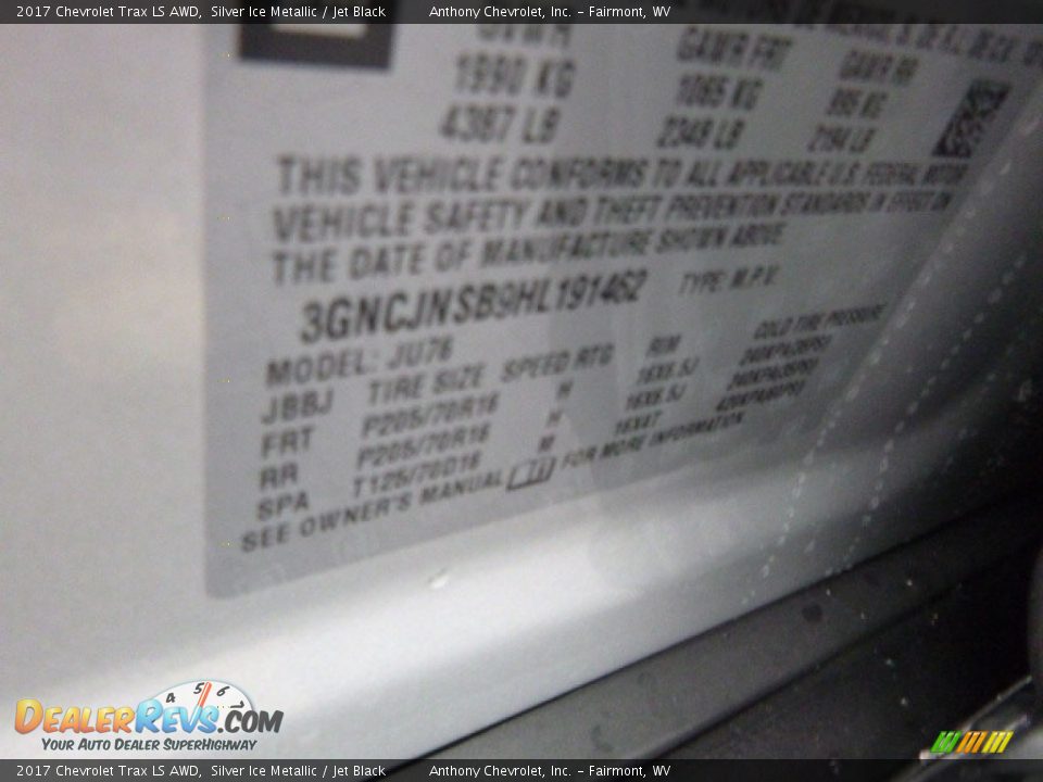 2017 Chevrolet Trax LS AWD Silver Ice Metallic / Jet Black Photo #15