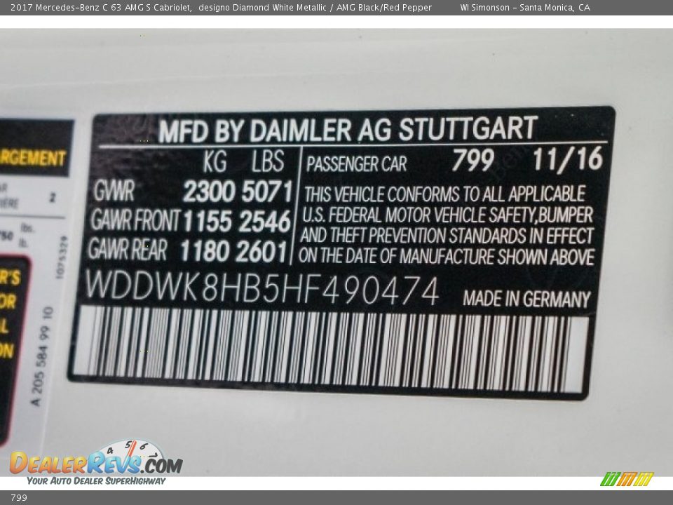 Mercedes-Benz Color Code 799 designo Diamond White Metallic