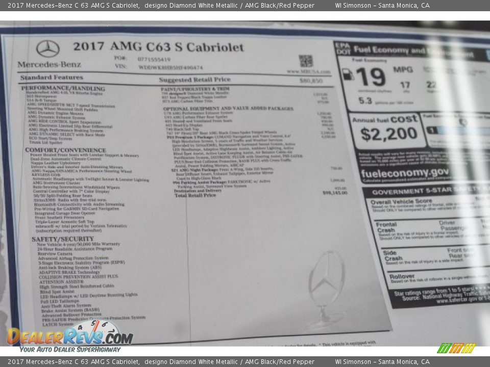 2017 Mercedes-Benz C 63 AMG S Cabriolet Window Sticker Photo #11