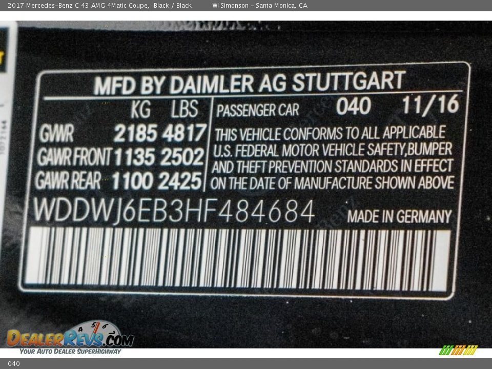 Mercedes-Benz Color Code 040 Black