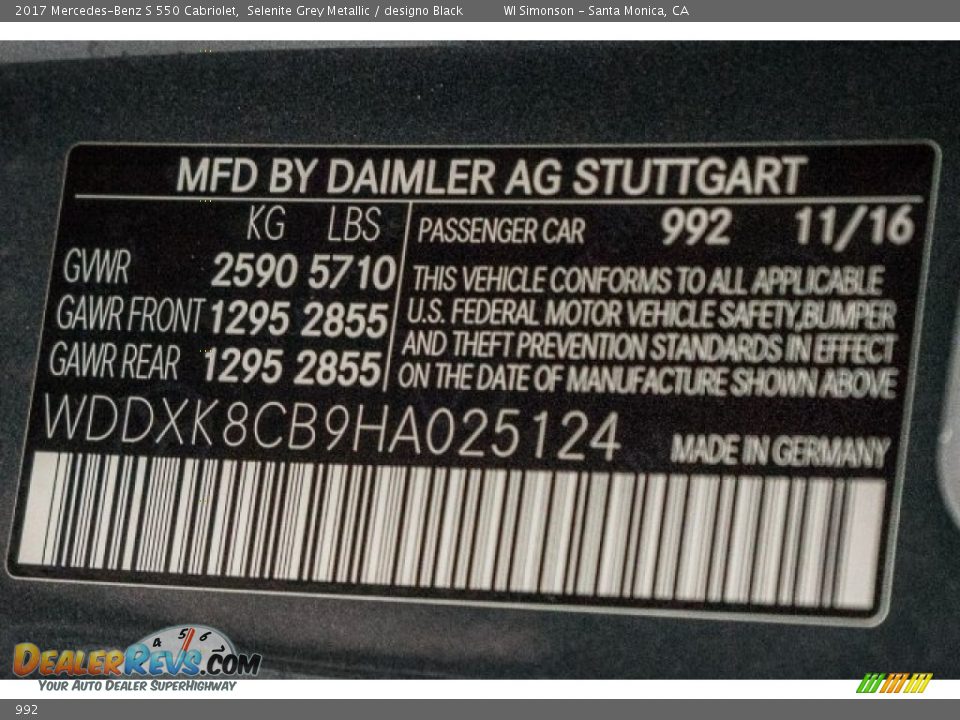 Mercedes-Benz Color Code 992 Selenite Grey Metallic