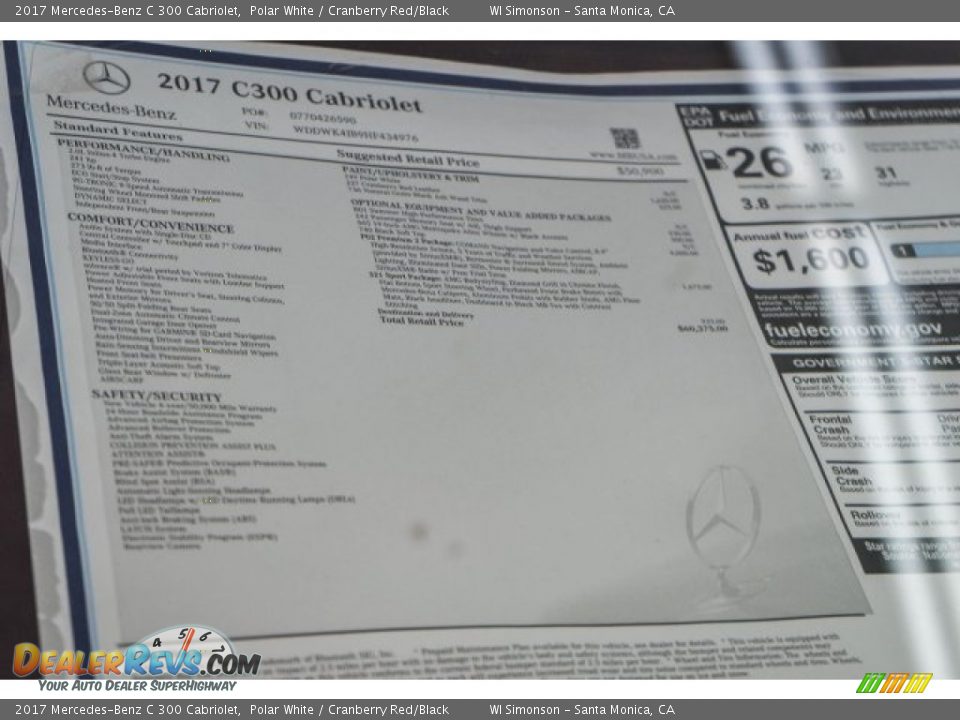 2017 Mercedes-Benz C 300 Cabriolet Window Sticker Photo #11