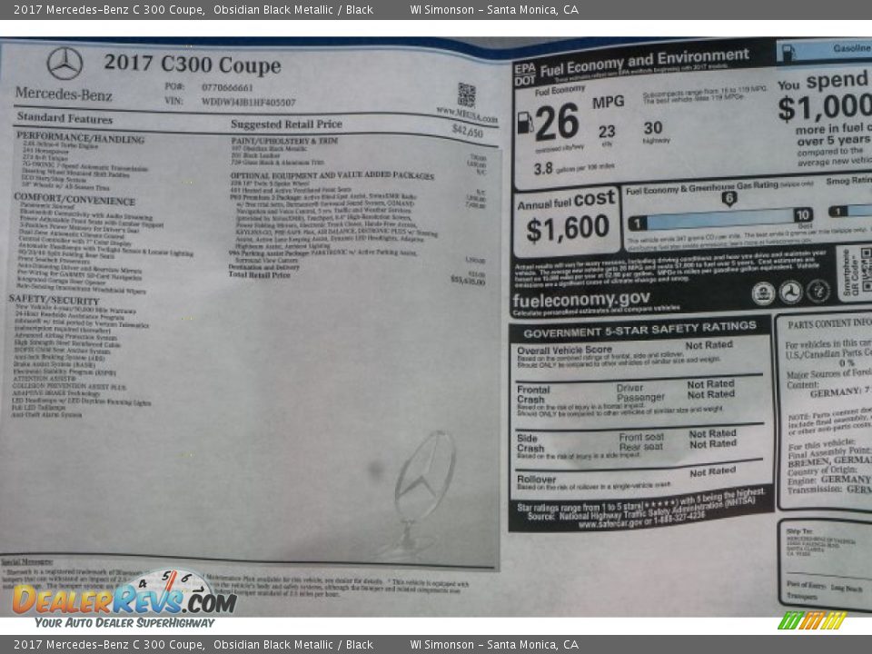 2017 Mercedes-Benz C 300 Coupe Obsidian Black Metallic / Black Photo #11