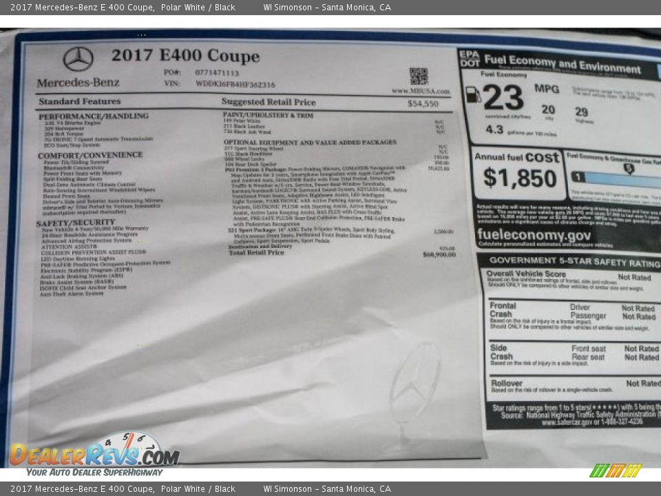 2017 Mercedes-Benz E 400 Coupe Polar White / Black Photo #11