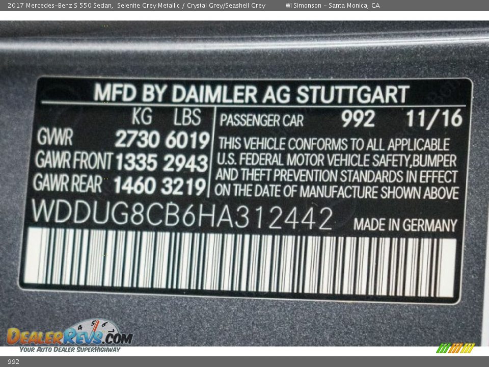 Mercedes-Benz Color Code 992 Selenite Grey Metallic