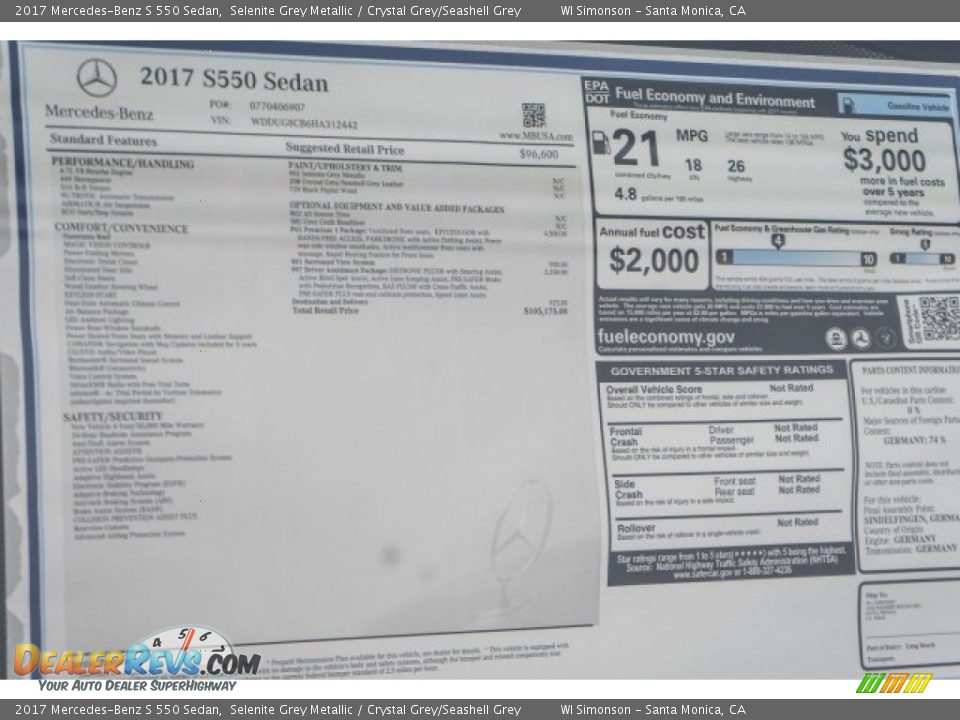 2017 Mercedes-Benz S 550 Sedan Window Sticker Photo #11