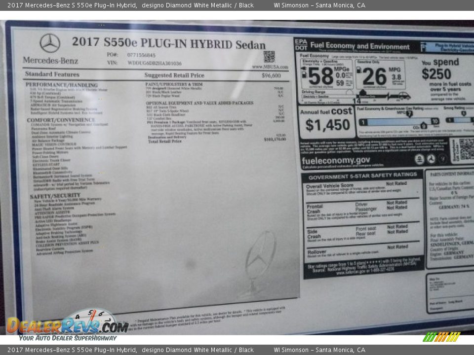 2017 Mercedes-Benz S 550e Plug-In Hybrid Window Sticker Photo #11