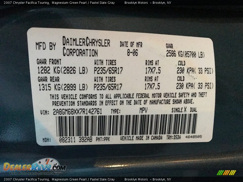 2007 Chrysler Pacifica Touring Magnesium Green Pearl / Pastel Slate Gray Photo #21