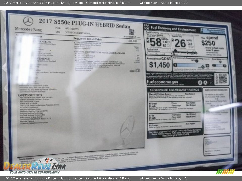 2017 Mercedes-Benz S 550e Plug-In Hybrid designo Diamond White Metallic / Black Photo #11