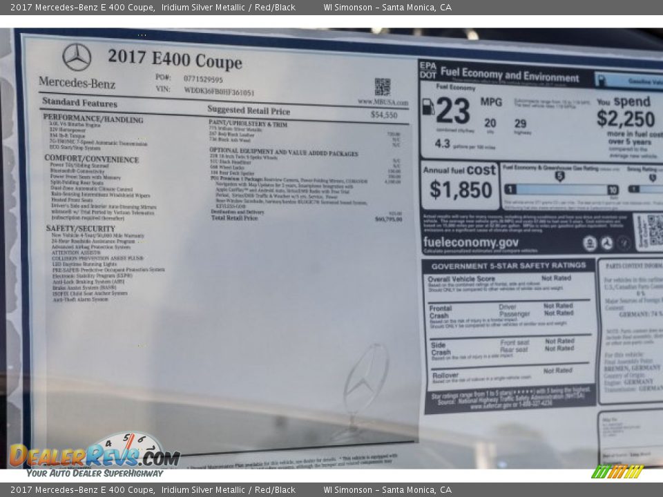 2017 Mercedes-Benz E 400 Coupe Iridium Silver Metallic / Red/Black Photo #11