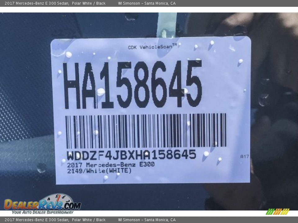 2017 Mercedes-Benz E 300 Sedan Polar White / Black Photo #11