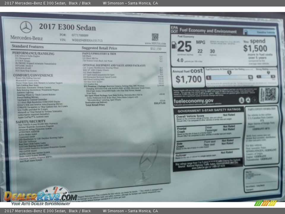 2017 Mercedes-Benz E 300 Sedan Black / Black Photo #11