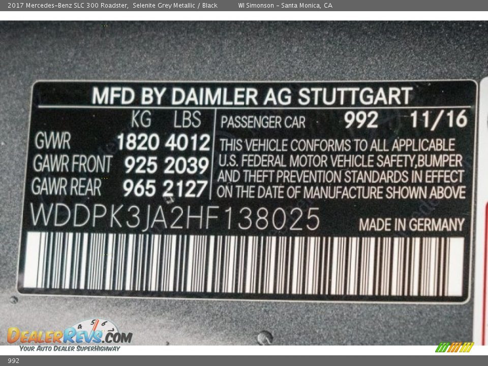 Mercedes-Benz Color Code 992 Selenite Grey Metallic