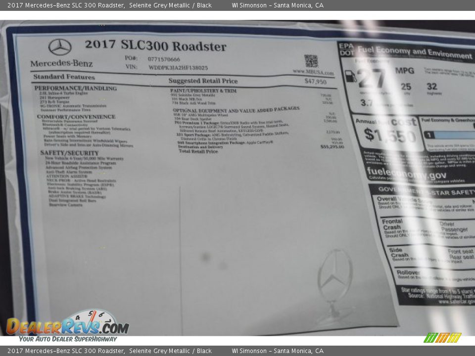 2017 Mercedes-Benz SLC 300 Roadster Window Sticker Photo #11
