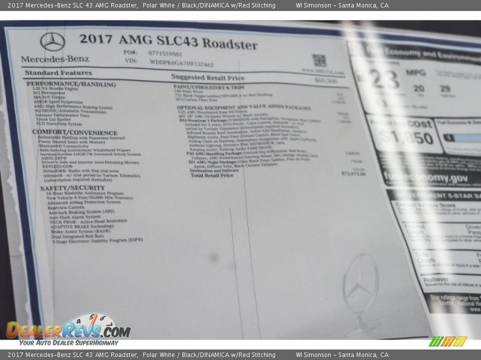 2017 Mercedes-Benz SLC 43 AMG Roadster Window Sticker Photo #11