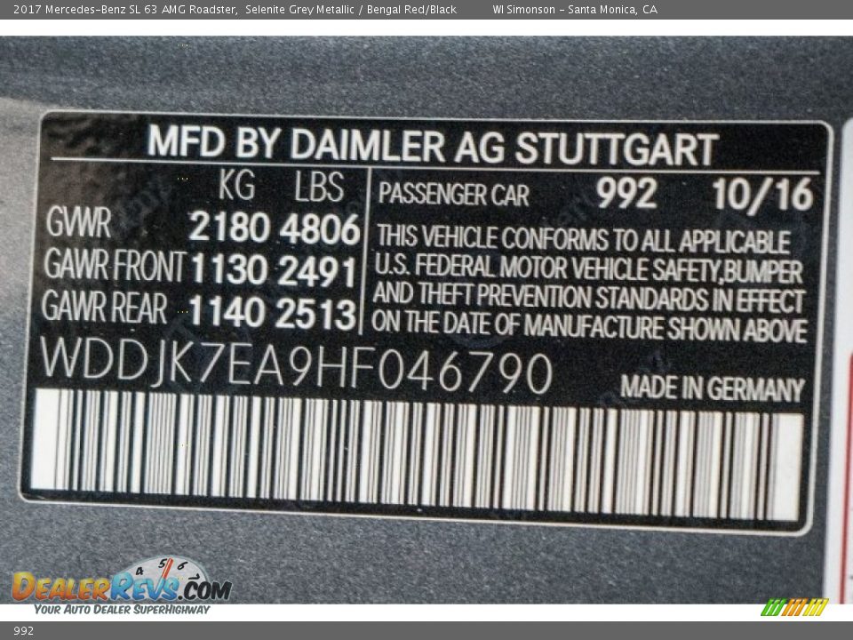 Mercedes-Benz Color Code 992 Selenite Grey Metallic