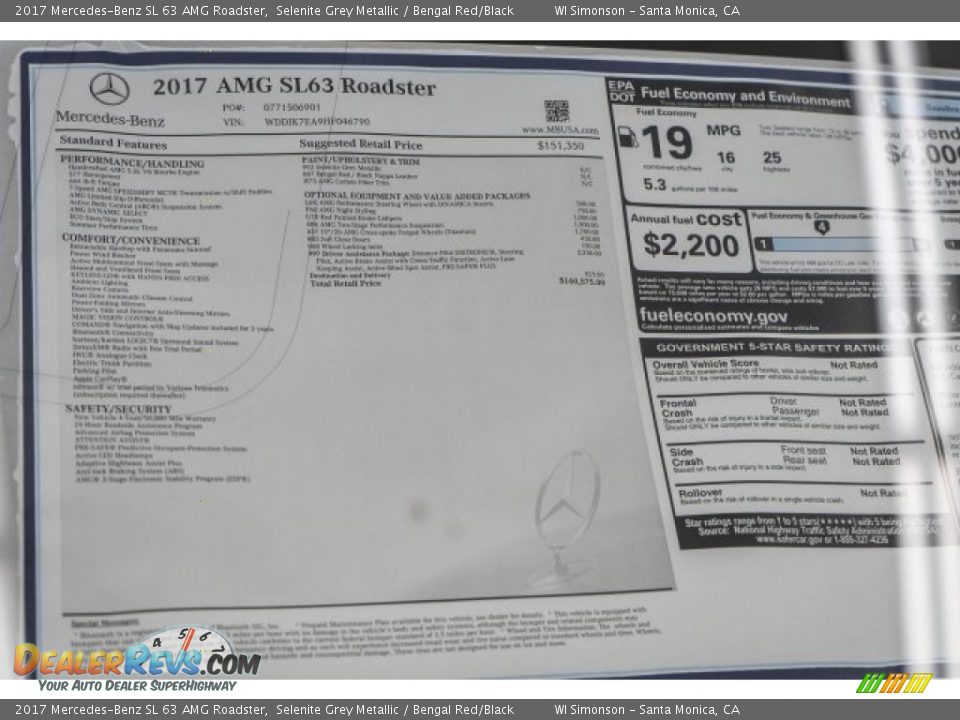 2017 Mercedes-Benz SL 63 AMG Roadster Window Sticker Photo #11